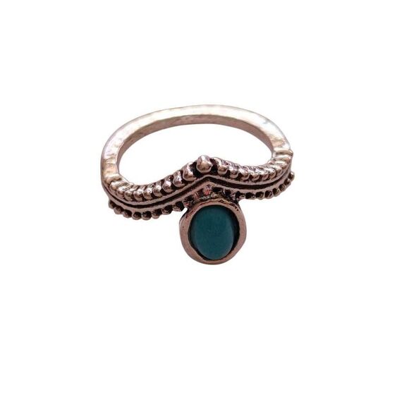 Silver Steel Boho Western Turquoise Ring - Picture 1 of 3